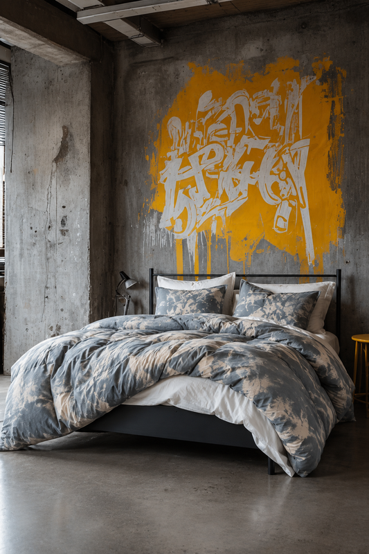 Hand-Dyed Blue Static Duvet Set: Blue and Ivory Cotton Bedding