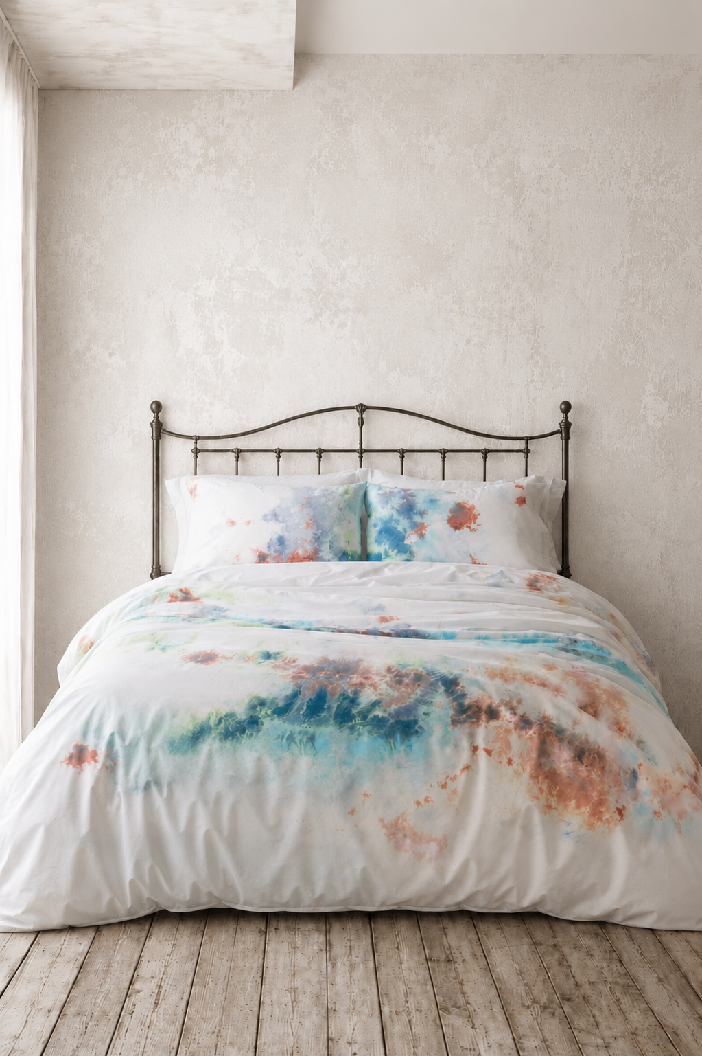Hand-Dyed Tidal Bloom Duvet Set: Multi-Colored Cotton Bedding