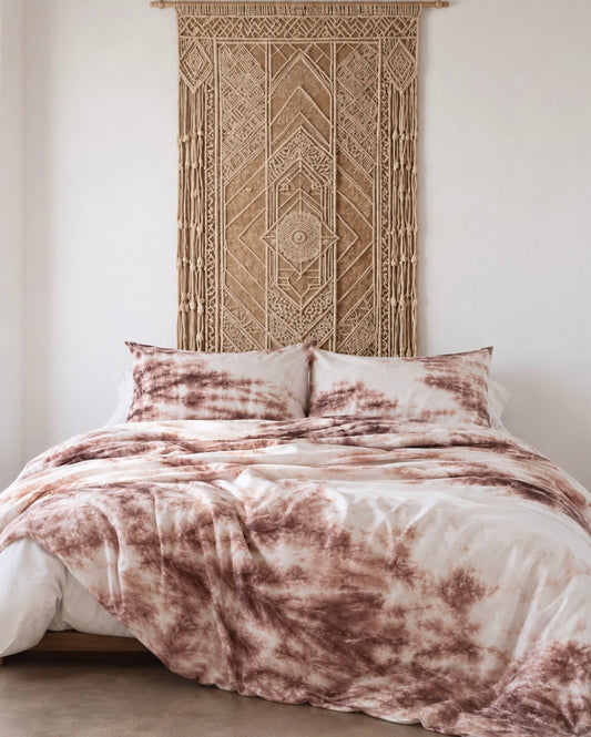Hand-dyed Driftwood Reverie Duvet Set: Organic Weathered Pink-Brown and Natural White Bedding