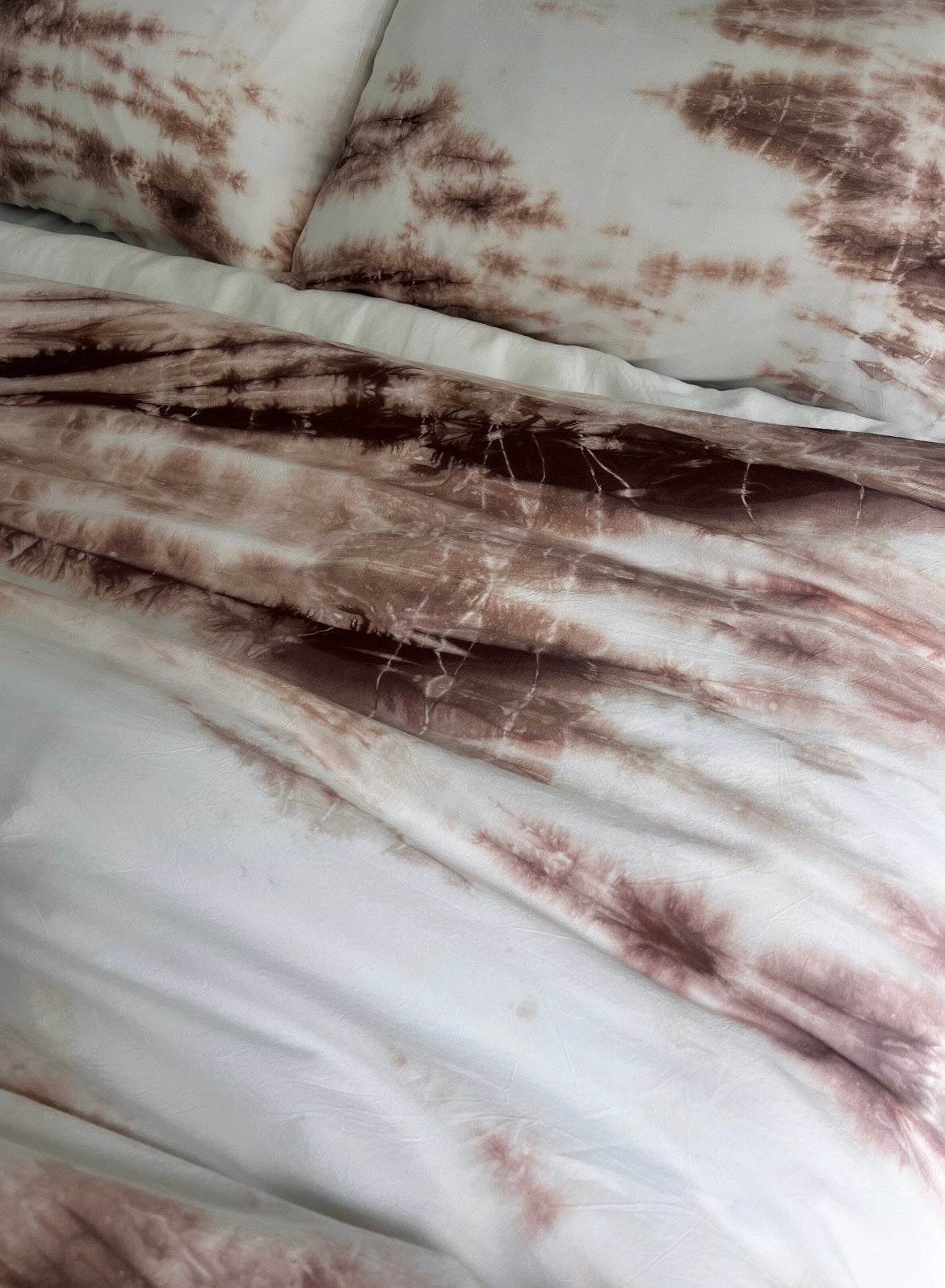 Hand-dyed Driftwood Reverie Duvet Set: Organic Weathered Pink-Brown and Natural White Bedding