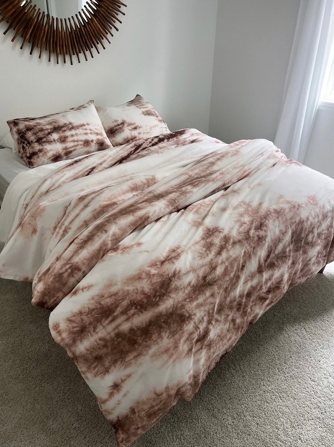 Hand-dyed Driftwood Reverie Duvet Set: Organic Weathered Pink-Brown and Natural White Bedding