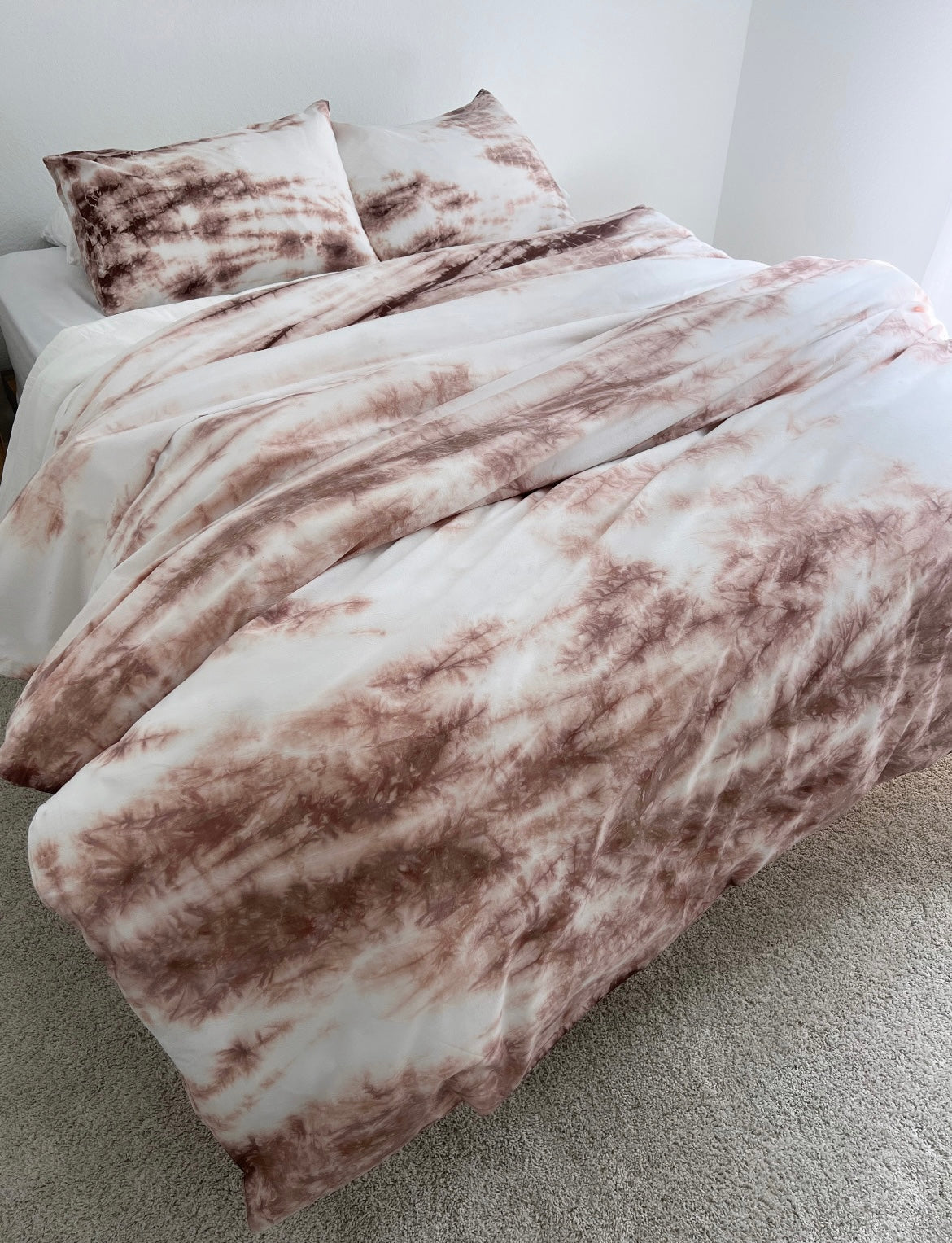 Hand-dyed Driftwood Reverie Duvet Set: Organic Weathered Pink-Brown and Natural White Bedding