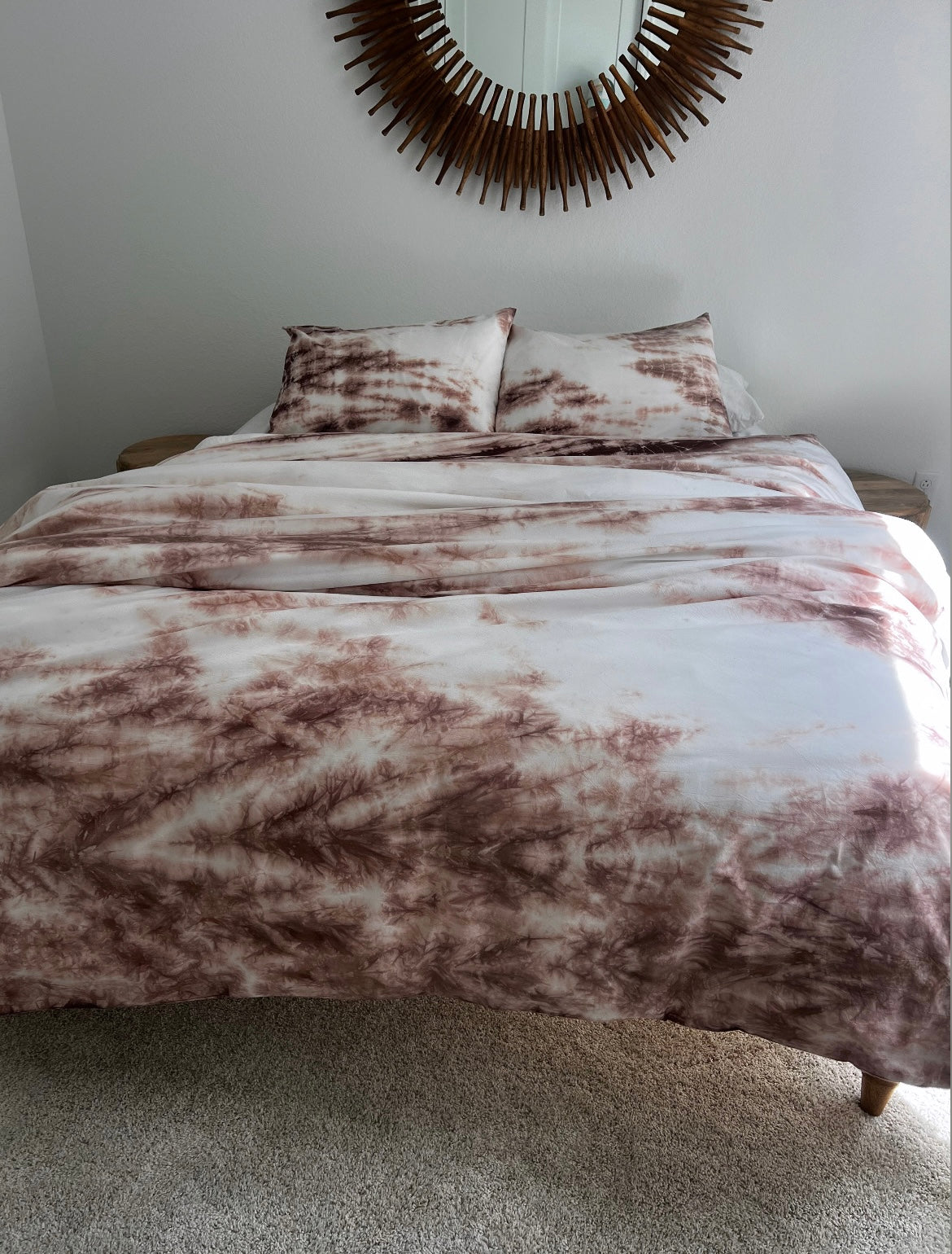 Hand-dyed Driftwood Reverie Duvet Set: Organic Weathered Pink-Brown and Natural White Bedding