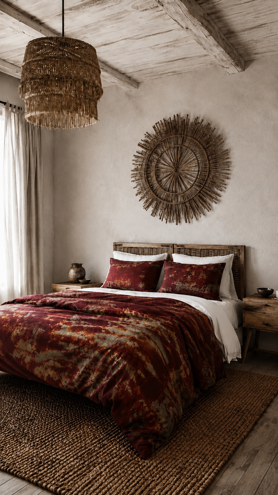 Hand-Dyed If We Were Free Reverie Duvet Set: Fire Red and Turquoise Cotton Bedding