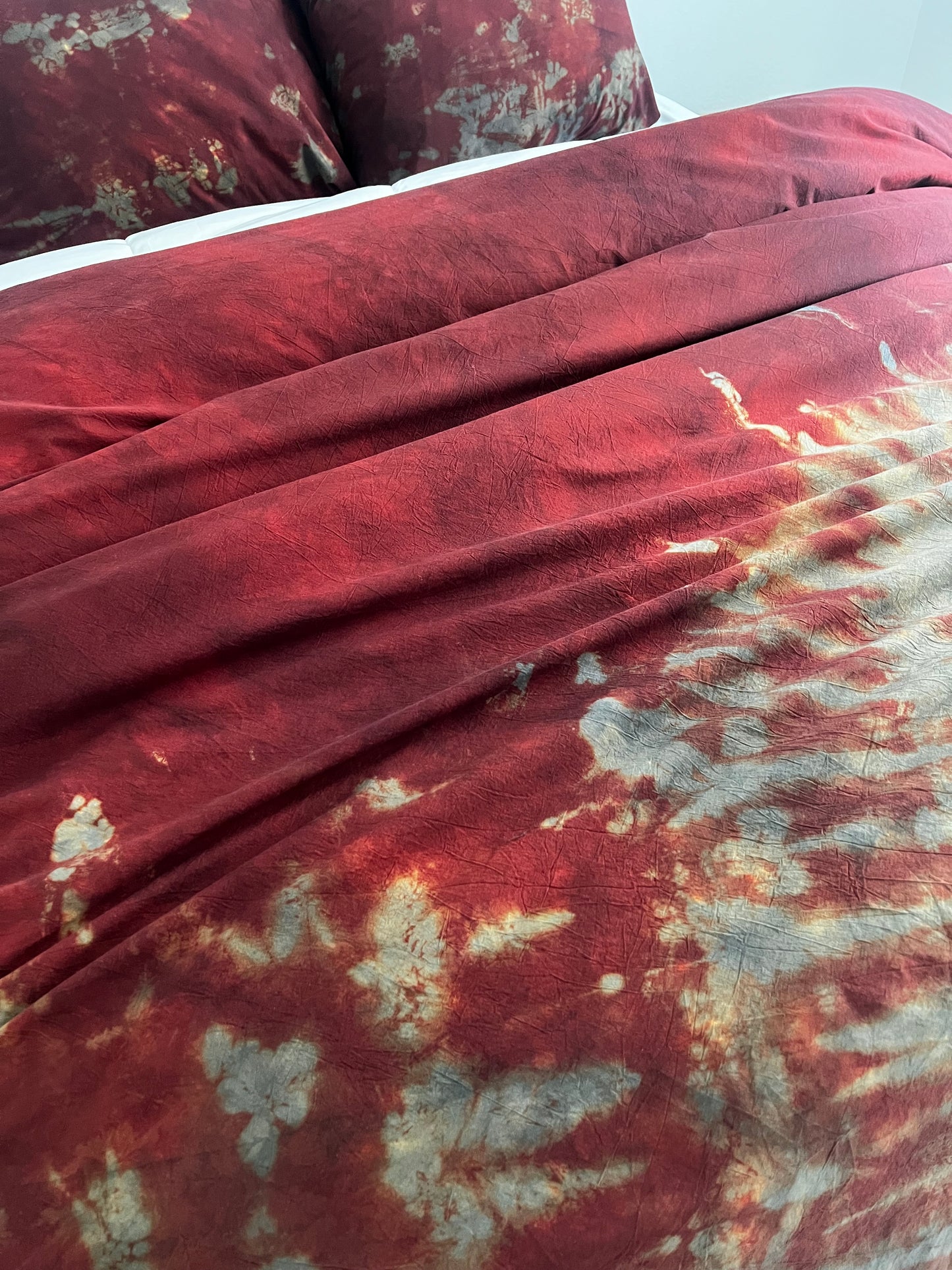 Hand-Dyed If We Were Free Reverie Duvet Set: Fire Red and Turquoise Cotton Bedding