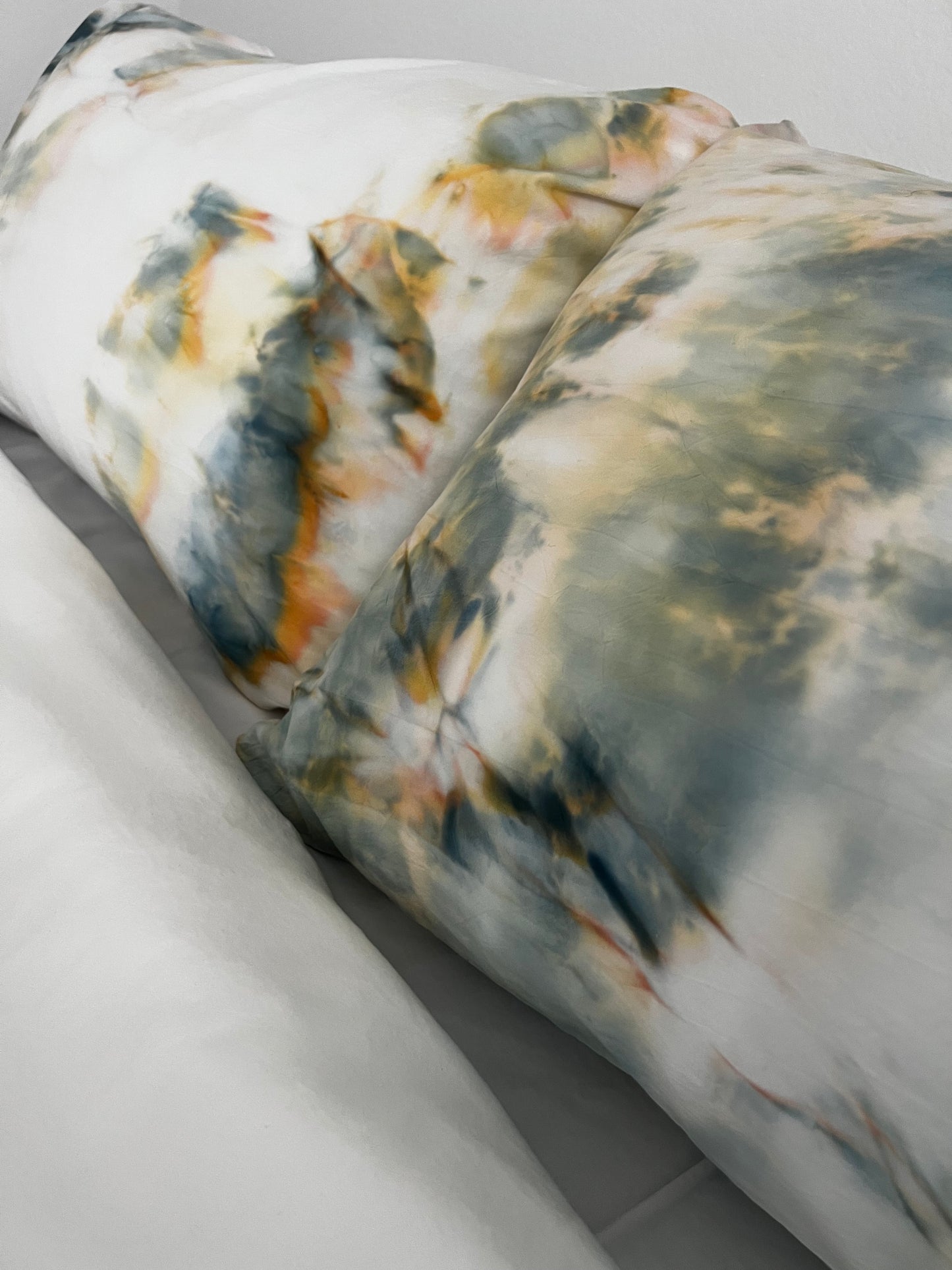 Hand-Dyed Stonewater Reverie Duvet Set: Blue and Sunset Gold Cotton Bedding