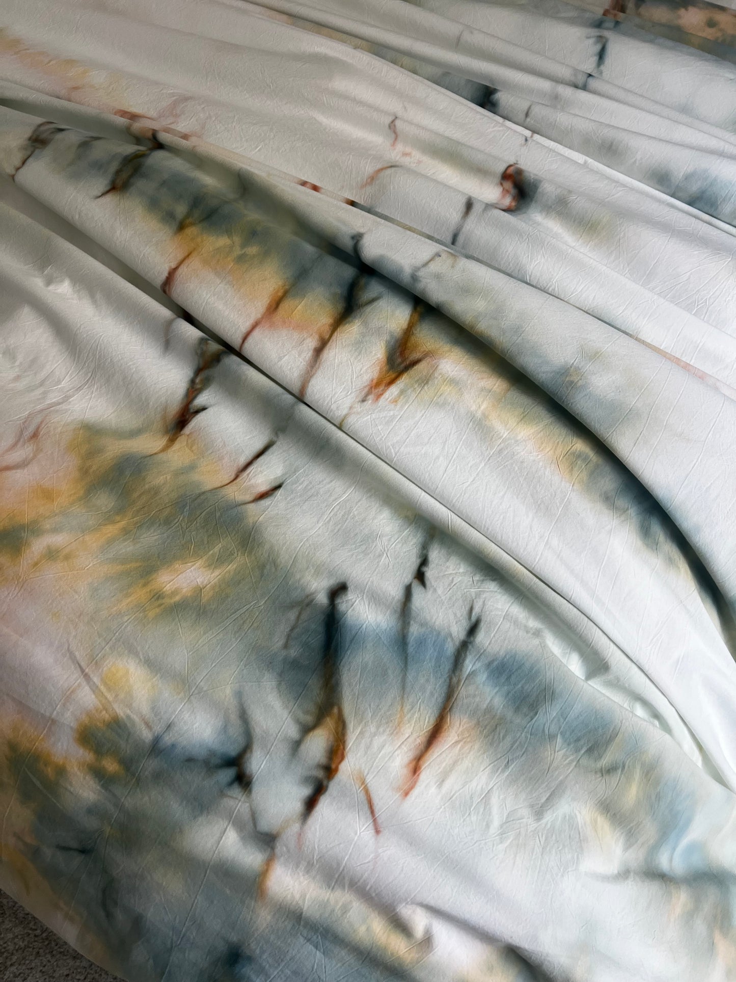 Hand-Dyed Stonewater Reverie Duvet Set: Blue and Sunset Gold Cotton Bedding
