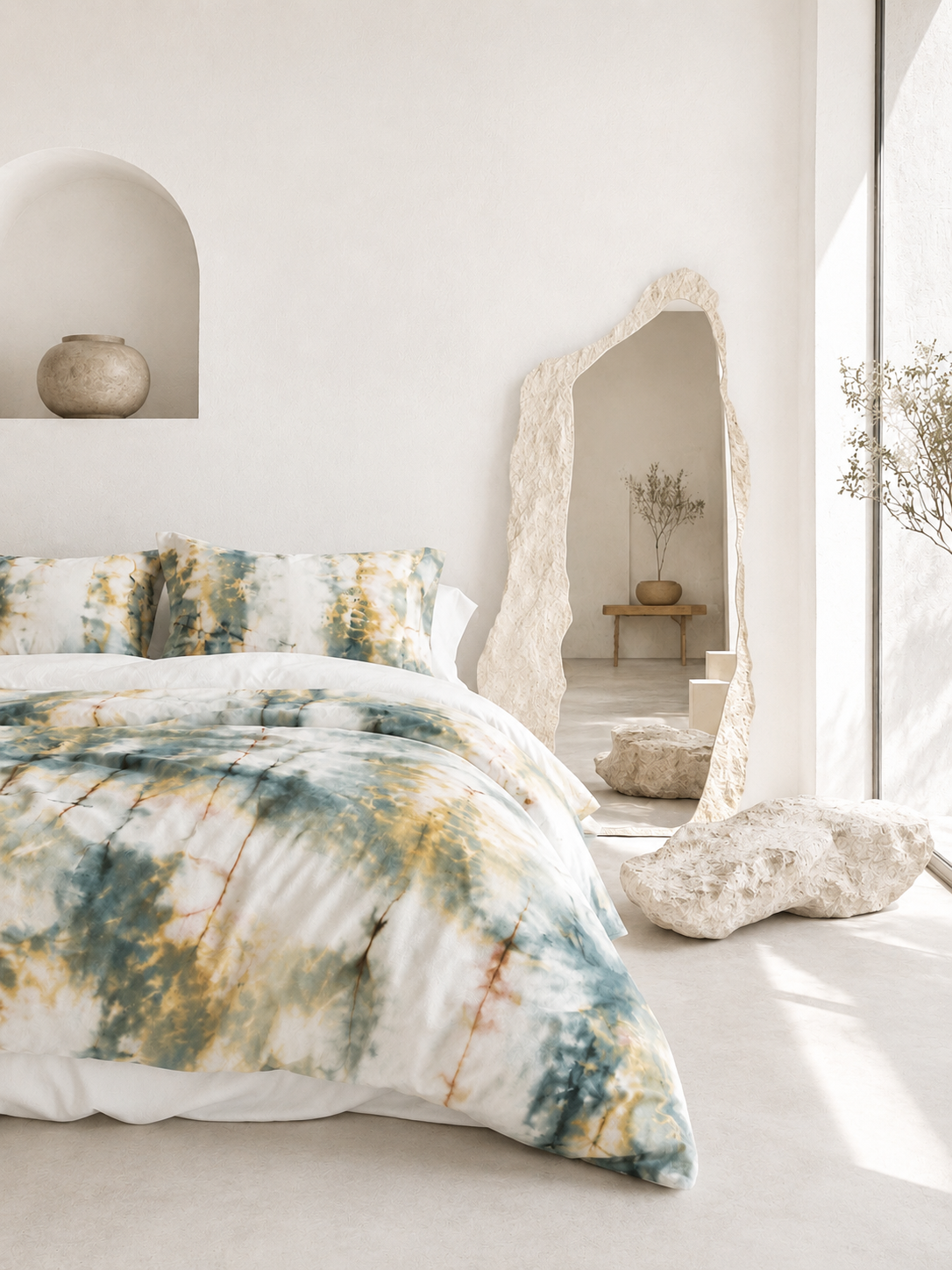 Hand-Dyed Stonewater Reverie Duvet Set: Blue and Sunset Gold Cotton Bedding
