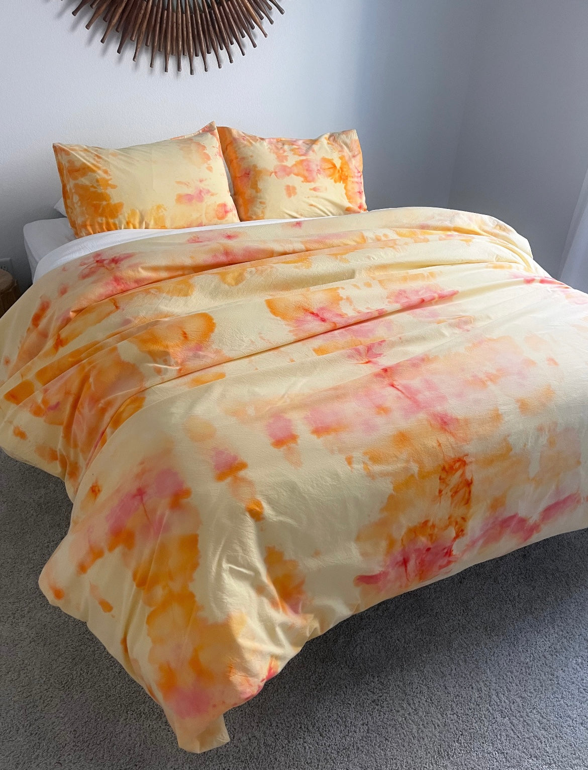 Hand-dyed Summer Fling Duvet Set: Yellow, Hot Pink, and Sorbet Orange Bedding