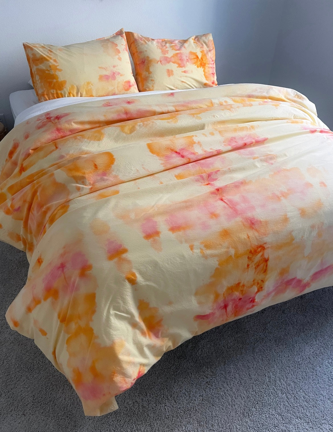 Hand-dyed Summer Fling Duvet Set: Yellow, Hot Pink, and Sorbet Orange Bedding