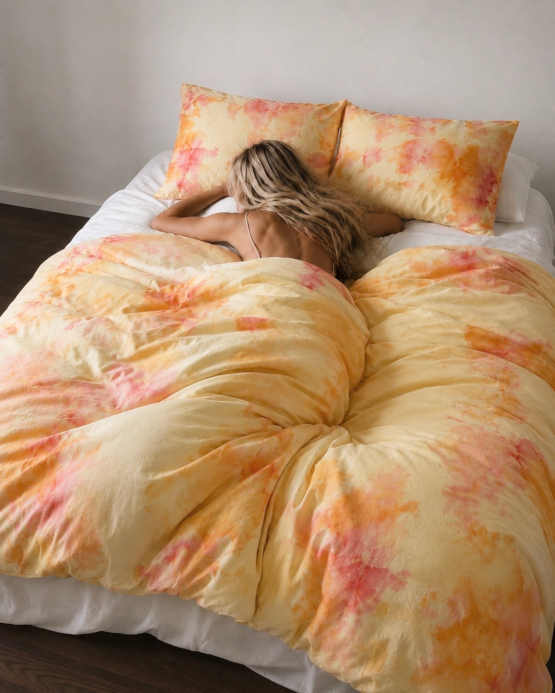 Hand-dyed Summer Fling Duvet Set: Yellow, Hot Pink, and Sorbet Orange Bedding