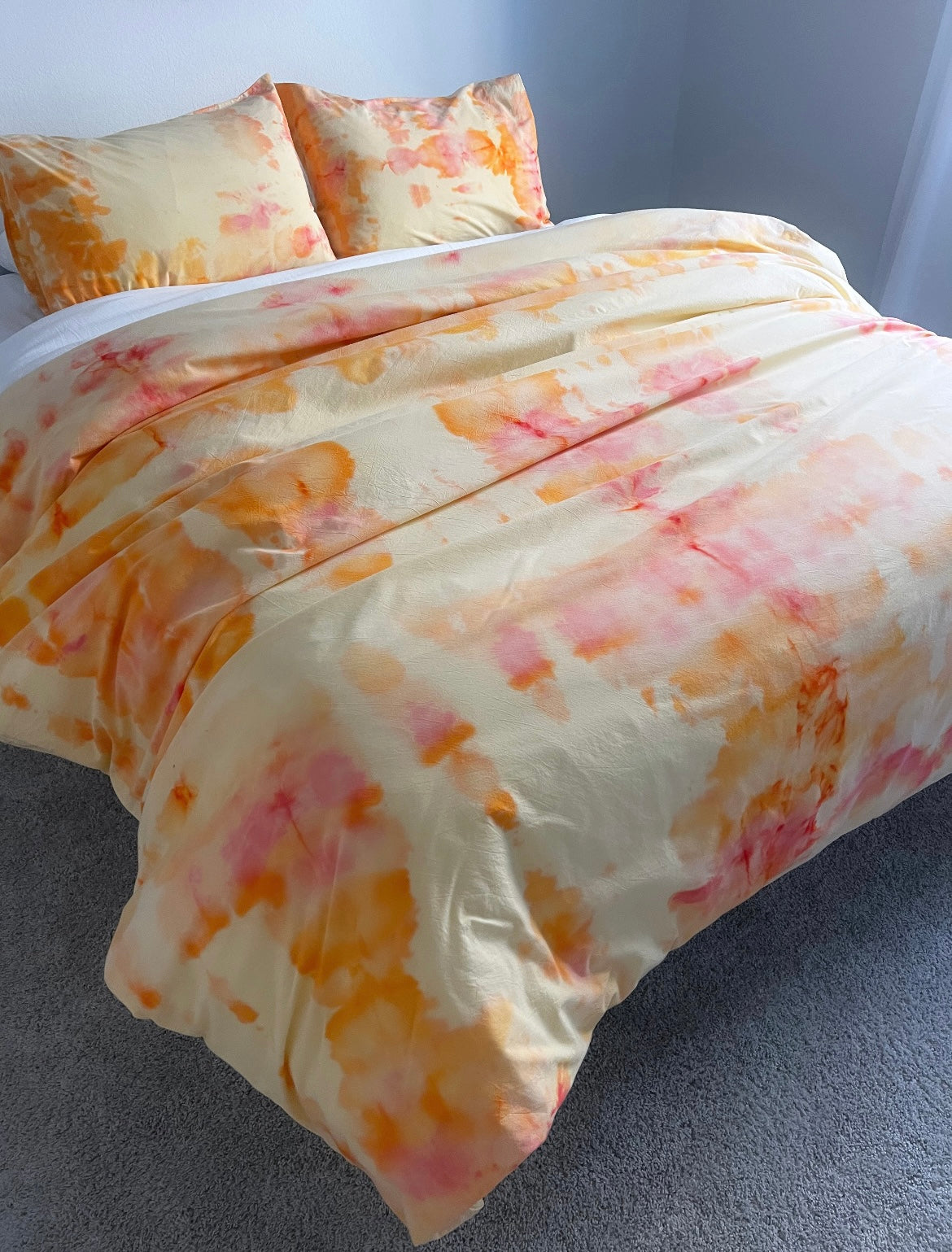 Hand-dyed Summer Fling Duvet Set: Yellow, Hot Pink, and Sorbet Orange Bedding